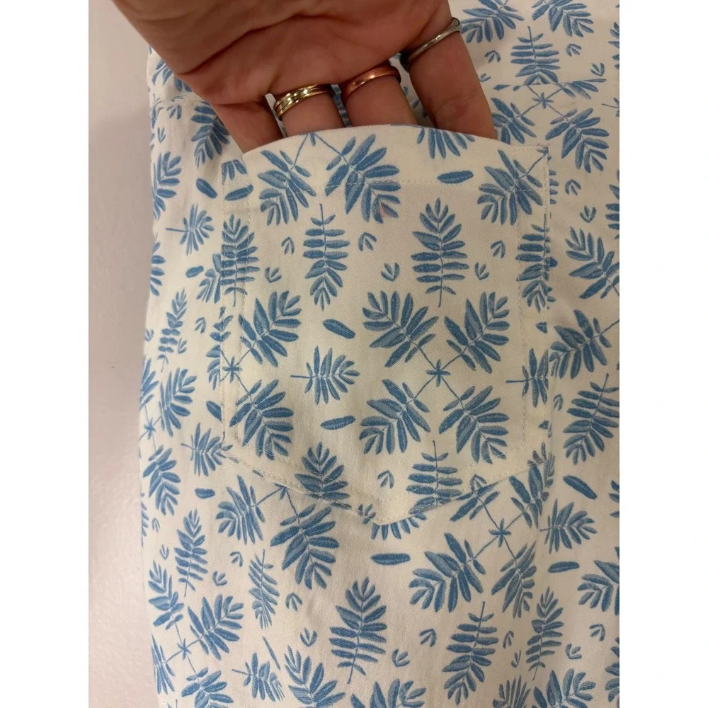 J McLaughlin Women's Size 0 Tall Leggings Blue Leaf‎ Print Stretch Casual Pants